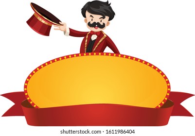 Sign template with magician on white background illustration