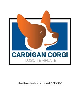 Sign template with stylized vector drawing of head of dog Welsh Corgi breed