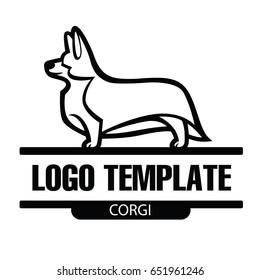 Sign template with stylized vector drawing of a dog Welsh Corgi breed standing in profile