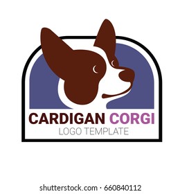 Sign template with stylized vector drawing of head of dog Welsh Corgi breed