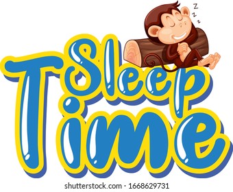Sign template with word sleep time  and monkey sleeping on log illustration