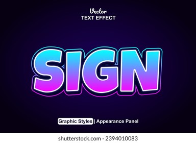 Se puede editar el efecto de texto de signo con estilo gráfico y color azul.