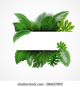 Sign with text space of Tropical Leaves. Suitable for nature concept, vacation, and summer holiday. Vector Illustration