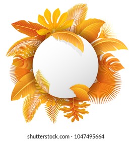 Sign with text space of Turn Yellow Tropical Leaves. Suitable for nature concept, vacation, and autumn. Vector Illustration
