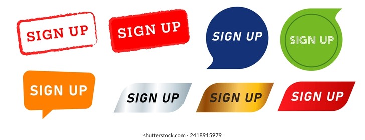 sign up text speech bubble button and stamp label join registration membership advertising