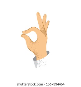 Sign that all is well. The symbol in the form of a hand drawn in a modern flat style on a white background. Concept banner excellent mood and good state of Affairs. Cute cartoon vector illustration.