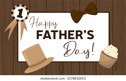 A sign that says happy fathers day on it. Banner with man elements for Father's Day. Vector illustration