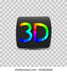 Sign of a three-dimensional video isolated on a gray background, rainbow letters, vector illustration.