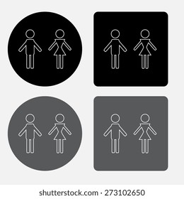 Sign with Toilet, Men, Women  on a grey and black  background