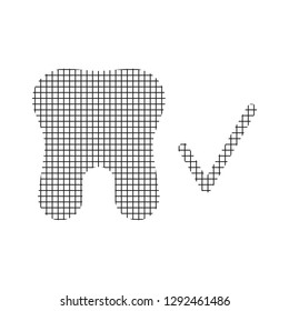 Sign tooth and check mark, black on a white background, squares, vector