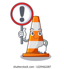 With sign traffic cone on road cartoon shape