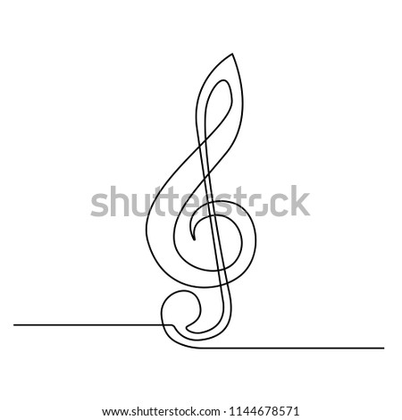 A sign of a treble clef is drawn by a single black line on a white background. Continuous line drawing. Vector illustration.