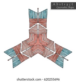 Sign with trefoil.Abstract geometric shape roughly hand drawn. Striped symmetrical geometrical symbol. Vector icon isolated on white. Tribal ethnic pattern design element.