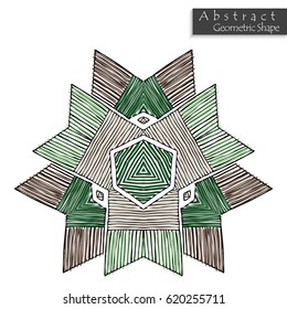 Sign with trefoil.Abstract geometric shape roughly hand drawn. Striped symmetrical geometrical symbol. Vector icon isolated on white. Tribal ethnic pattern design element.