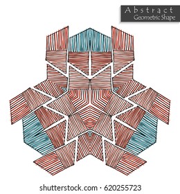 Sign with trefoil.Abstract geometric shape roughly hand drawn. Striped symmetrical geometrical symbol. Vector icon isolated on white. Tribal ethnic pattern design element.