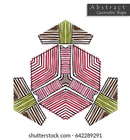 Sign with trefoil.Abstract geometric shape roughly hand drawn. Striped symmetrical geometrical symbol. Vector icon isolated on white. Tribal ethnic pattern design element.