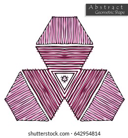 Sign with trefoil.Abstract geometric shape roughly hand drawn. Striped symmetrical geometrical symbol. Vector icon isolated on white. Tribal ethnic pattern design element.