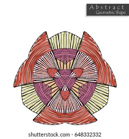 Sign with trefoil.Abstract geometric shape roughly hand drawn. Striped symmetrical geometrical symbol. Vector icon isolated on white. Tribal ethnic pattern design element.