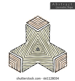 Sign with trefoil.Abstract geometric shape roughly hand drawn. Striped symmetrical geometrical symbol. Vector icon isolated on white. Tribal ethnic pattern design element.