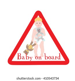 Sign Triangular warning baby on Board. Car sticker cute boy.