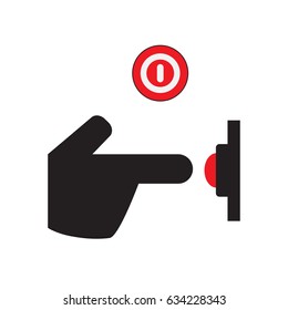 The sign to turn on or turn off the device. On off button icon. Hand icon. One click.  Vector. Illustration.