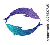 Sign of two fishes in the shape of a circle. Vector isolated color illustration