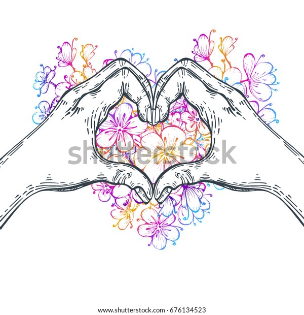 Sign Two Hands Forming Heart On 스톡 벡터(로열티 프리) 676134523