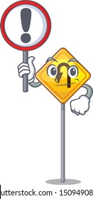 With sign u turn sign on edge road cartoon