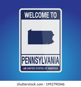 The Sign United states of America with  message, Pennsylvania and map on Blue Background vector art image illustration.