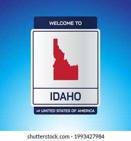 The Sign United states of America with  message, Idaho and map on Blue Background vector art image illustration.