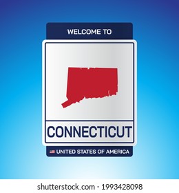 The Sign United states of America with  message, Connecticut and map on Blue Background vector art image illustration.