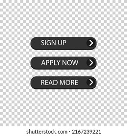 Registrieren, Jetzt anwenden, mehr lesen, Vektorgrafik in dunkler Farbe und transparentem Hintergrund (png). Einfach zu ändern Farbe. Verwenden Sie als Aktionsknopf, für Web, für Werbung, für Marketing-Button
