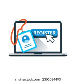 sign up, digital online registration on laptop screen, register now concept illustration flat design vector eps10. modern graphic element for landing page ui, infographic, icon