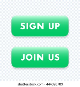 sign up, join us green isolated buttons, vector illustration
