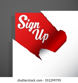 'Sign Up' text uncovered from teared paper corner.