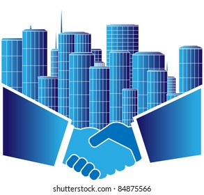 sign of urban agreement with handshake