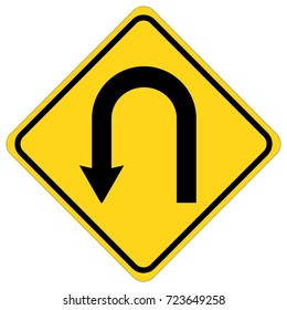 sign U-Turn Left Ahead Road . Vector
