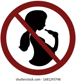 Sign, vector, ban on drinking alcoholic beverages in pregnant women, silhouette of pregnant woman with bottle in hand in crossed red circle