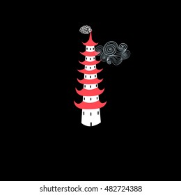 Sign vector of Chinese temple on a dark background