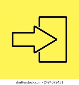 sign in vector icon, right arrow symbol, line vector isolated on yellow background. trendy and modern design