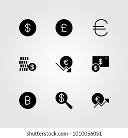 Sign vector icon set. euro, dollar coin, dollar and coin