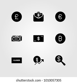 Sign vector icon set. euro, dollar, closed and pound sterling
