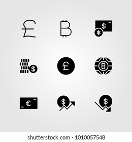 Sign vector icon set. euro, pound sterling, coin and dollar