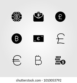 Sign vector icon set. money, coin, dollar and pound sterling