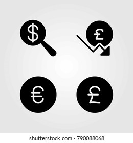 Sign vector icons set. dollar, pound sterling and euro