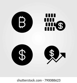 Sign vector icons set. dollar coin, dollar and coin