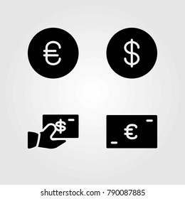 Sign vector icons set. euro, dollar and dollar coin