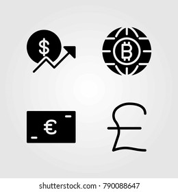 Sign vector icons set. pound sterling, euro and coin