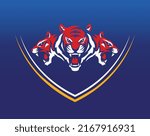 sign vector modern element  template style yellow white lines blue colour red poster background 3 head lion tiger animal icon logo symbol power angry