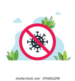 sign, Vector no virus sign icon, Stop Virus. Beware of Coronavirus. Stay Home. Flat Vector Icon. No Virus Sign. virus sign in red crossed out circle